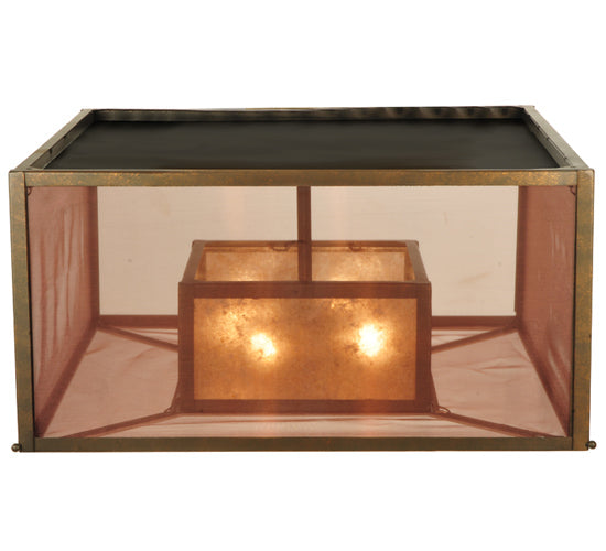 Meyda Lighting Quadrato 34" 4-Light Gilded Tobacco Umador Flush Mount Light With Silver Mica And Coffee Textralite Shade