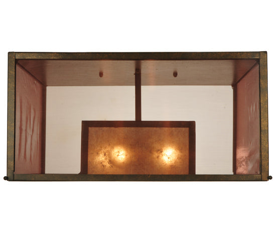 Meyda Lighting Quadrato 34" 4-Light Gilded Tobacco Umador Flush Mount Light With Silver Mica And Coffee Textralite Shade