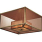 Meyda Lighting Quadrato 34" 4-Light Gilded Tobacco Umador Flush Mount Light With Silver Mica And Coffee Textralite Shade