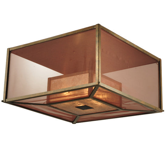 Meyda Lighting Quadrato 34" 4-Light Gilded Tobacco Umador Flush Mount Light With Silver Mica And Coffee Textralite Shade