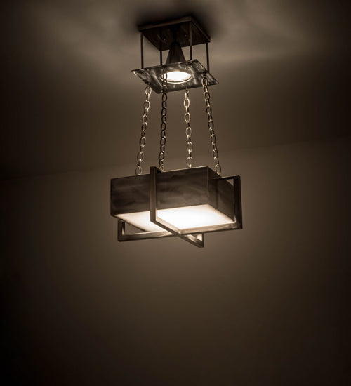 Meyda Lighting Quadrato 34" Silver Satin Clear Steel Pendant Light With White Statuario Idalight Shade Glass