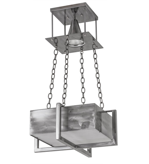 Meyda Lighting Quadrato 34" Silver Satin Clear Steel Pendant Light With White Statuario Idalight Shade Glass