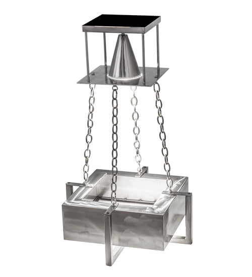 Meyda Lighting Quadrato 34" Silver Satin Clear Steel Pendant Light With White Statuario Idalight Shade Glass