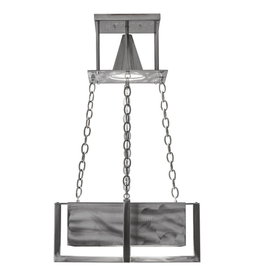 Meyda Lighting Quadrato 34" Silver Satin Clear Steel Pendant Light With White Statuario Idalight Shade Glass