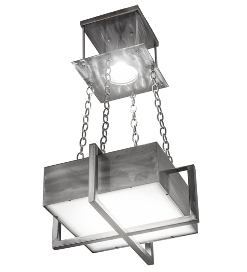 Meyda Lighting Quadrato 34" Silver Satin Clear Steel Pendant Light With White Statuario Idalight Shade Glass