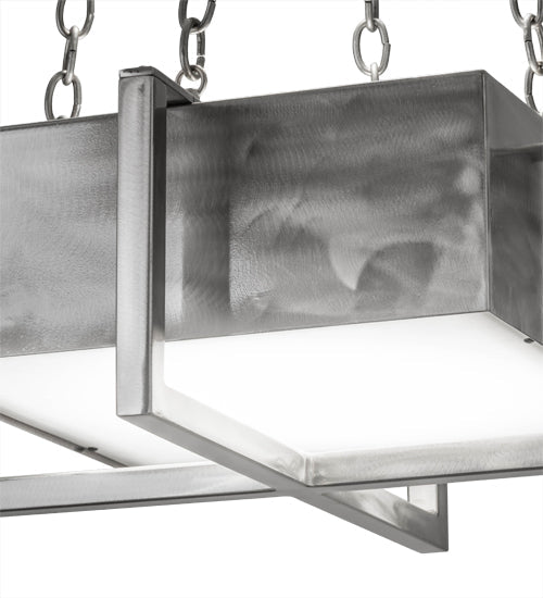 Meyda Lighting Quadrato 34" Silver Satin Clear Steel Pendant Light With White Statuario Idalight Shade Glass