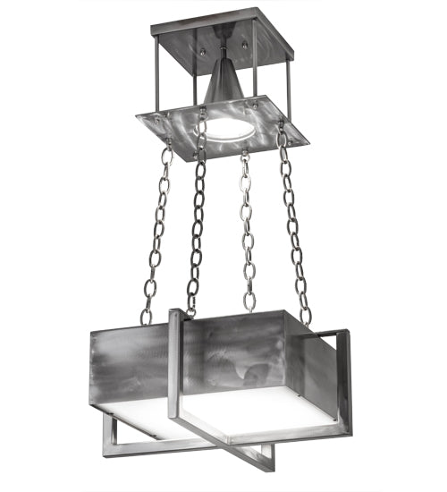 Meyda Lighting Quadrato 34" Silver Satin Clear Steel Pendant Light With White Statuario Idalight Shade Glass