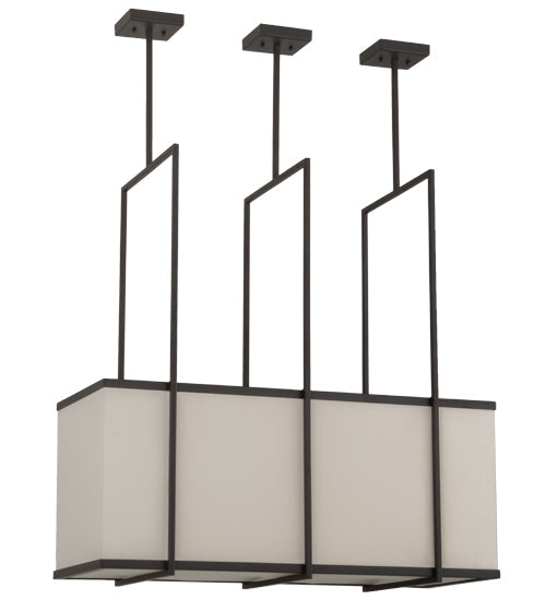 Meyda Lighting Quadrato 36" 3-Light Oil Rubbed Bronze Langedon Island Pendant Light With White Eggshell Textrene Shade