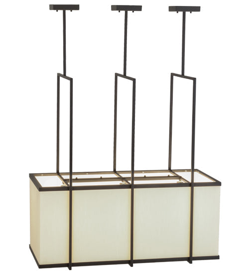 Meyda Lighting Quadrato 36" 3-Light Oil Rubbed Bronze Langedon Island Pendant Light With White Eggshell Textrene Shade