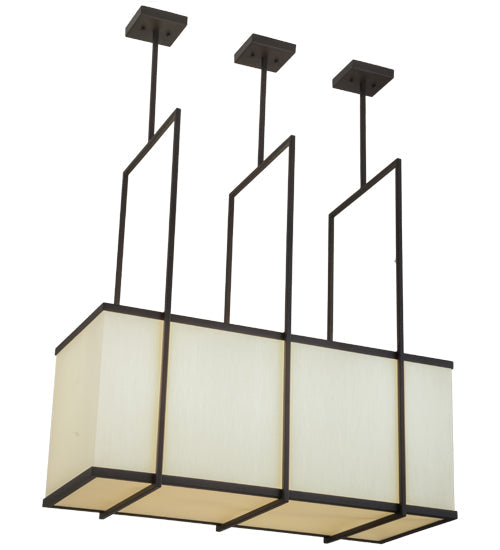 Meyda Lighting Quadrato 36" 3-Light Oil Rubbed Bronze Langedon Island Pendant Light With White Eggshell Textrene Shade