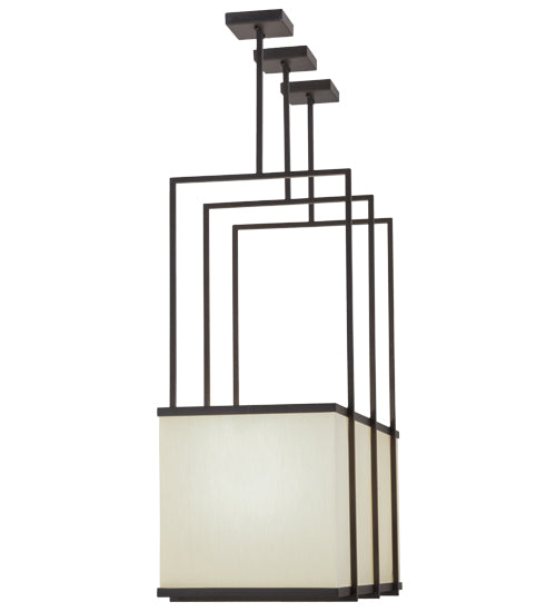 Meyda Lighting Quadrato 36" 3-Light Oil Rubbed Bronze Langedon Island Pendant Light With White Eggshell Textrene Shade