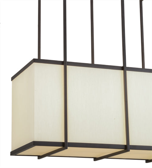 Meyda Lighting Quadrato 36" 3-Light Oil Rubbed Bronze Langedon Island Pendant Light With White Eggshell Textrene Shade