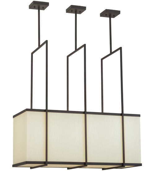 Meyda Lighting Quadrato 36" 3-Light Oil Rubbed Bronze Langedon Island Pendant Light With White Eggshell Textrene Shade