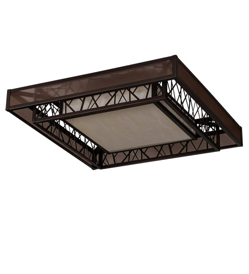 Meyda Lighting Quadrato 36"Sq Dark Bronze & White Rich Umador Semi-flush Mount Light With Brown & Beige Shade