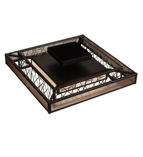 Meyda Lighting Quadrato 36"Sq Dark Bronze & White Rich Umador Semi-flush Mount Light With Brown & Beige Shade