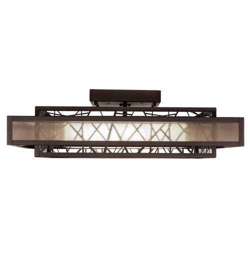 Meyda Lighting Quadrato 36"Sq Dark Bronze & White Rich Umador Semi-flush Mount Light With Brown & Beige Shade