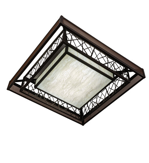 Meyda Lighting Quadrato 36"Sq Dark Bronze & White Rich Umador Semi-flush Mount Light With Brown & Beige Shade
