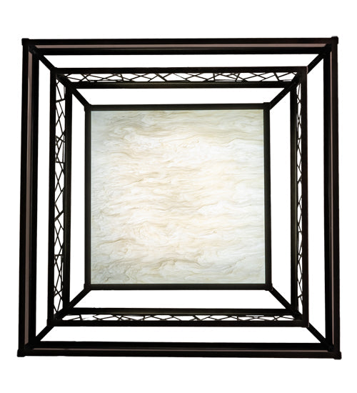Meyda Lighting Quadrato 36"Sq Dark Bronze & White Rich Umador Semi-flush Mount Light With Brown & Beige Shade