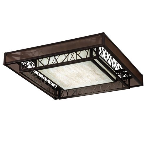Meyda Lighting Quadrato 36"Sq Dark Bronze & White Rich Umador Semi-flush Mount Light With Brown & Beige Shade