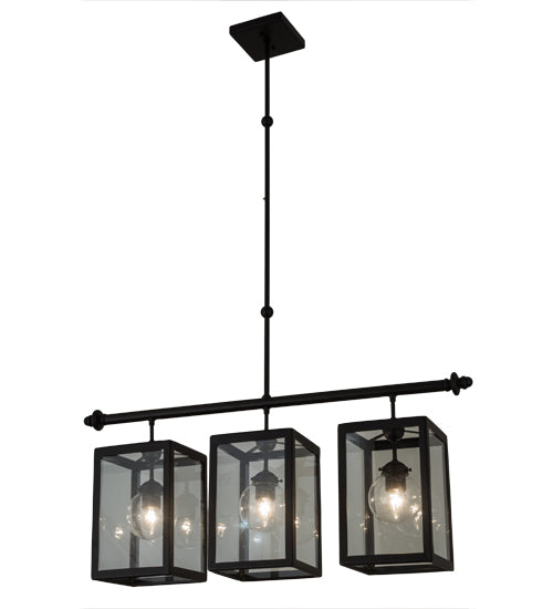 Meyda Lighting Quadrato 39" 3-Light Textured Black Bloc Island Pendant Light With Clear Shade Glass