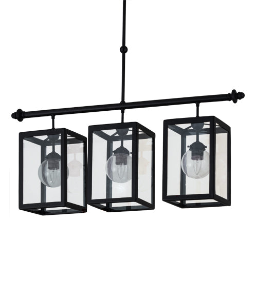 Meyda Lighting Quadrato 39" 3-Light Textured Black Bloc Island Pendant Light With Clear Shade Glass