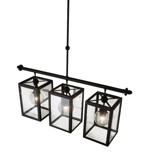 Meyda Lighting Quadrato 39" 3-Light Textured Black Bloc Island Pendant Light With Clear Shade Glass
