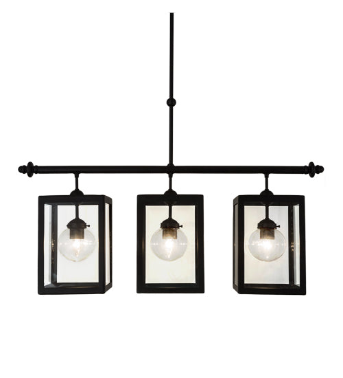 Meyda Lighting Quadrato 39" 3-Light Textured Black Bloc Island Pendant Light With Clear Shade Glass