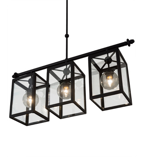 Meyda Lighting Quadrato 39" 3-Light Textured Black Bloc Island Pendant Light With Clear Shade Glass