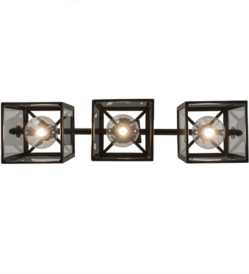 Meyda Lighting Quadrato 39" 3-Light Textured Black Bloc Island Pendant Light With Clear Shade Glass