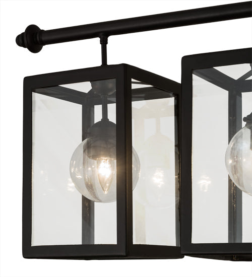 Meyda Lighting Quadrato 39" 3-Light Textured Black Bloc Island Pendant Light With Clear Shade Glass