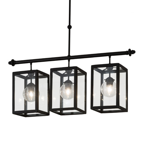 Meyda Lighting Quadrato 39" 3-Light Textured Black Bloc Island Pendant Light With Clear Shade Glass