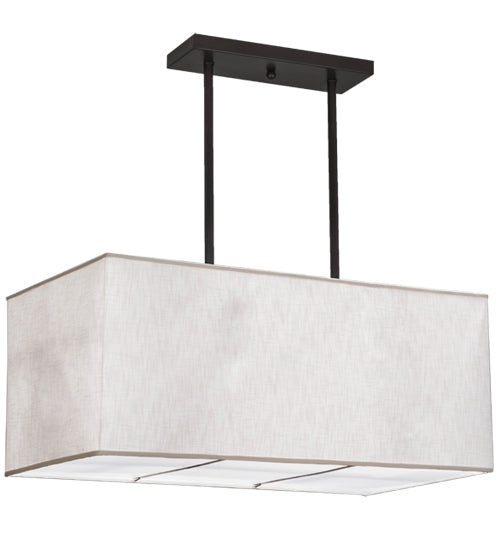 Meyda Lighting Quadrato 42" 4-Light Timeless Bronze Linear Island Pendant Light With Natural Textrene And Statuario Idalight Shade