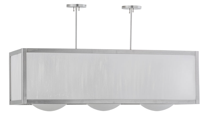 Meyda Lighting Quadrato 44" 3-Light Nickel Convex Island Pendant Light With Contrail Mist Idalight Shade Glass