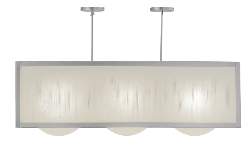 Meyda Lighting Quadrato 44" 3-Light Nickel Convex Island Pendant Light With Contrail Mist Idalight Shade Glass