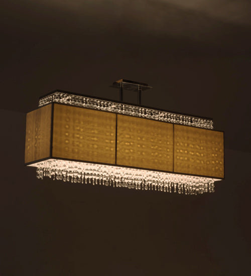 Meyda Lighting Quadrato 48" 10-Light Chrome Carinthia Island Pendant Light With Sheer Taupe Textrene Shade