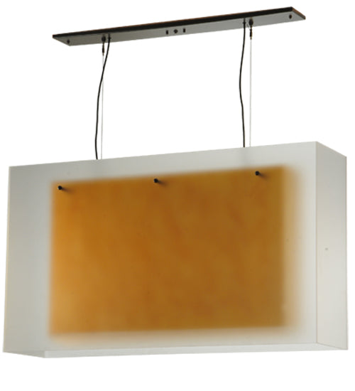 Meyda Lighting Quadrato 48" 3-Light Timeless Bronze Shadow Box Island Pendant Light With Contrail Mist And Tawnyrock Idalight Shade