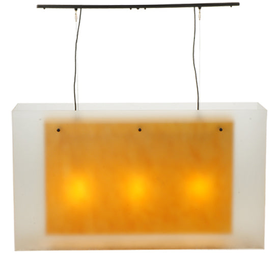 Meyda Lighting Quadrato 48" 3-Light Timeless Bronze Shadow Box Island Pendant Light With Contrail Mist And Tawnyrock Idalight Shade