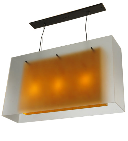 Meyda Lighting Quadrato 48" 3-Light Timeless Bronze Shadow Box Island Pendant Light With Contrail Mist And Tawnyrock Idalight Shade