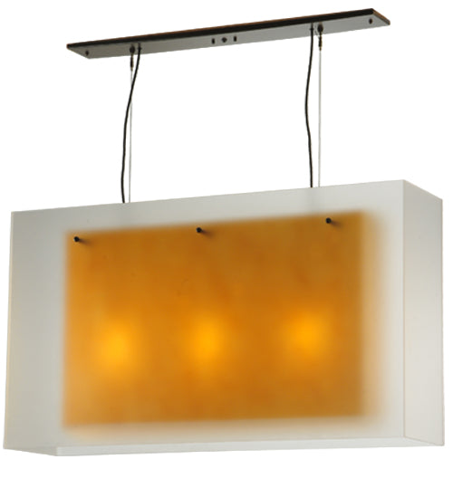 Meyda Lighting Quadrato 48" 3-Light Timeless Bronze Shadow Box Island Pendant Light With Contrail Mist And Tawnyrock Idalight Shade