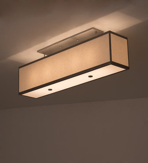 Meyda Lighting Quadrato 48" 5-Light Nickel Lounge Island Pendant Light With Beige Textrene & White Statuario Idalight Shade