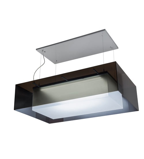 Meyda Lighting Quadrato 48" LED Extreme Chrome Island Shadow Box Pendant Light With Clear Black and White Shade Glass