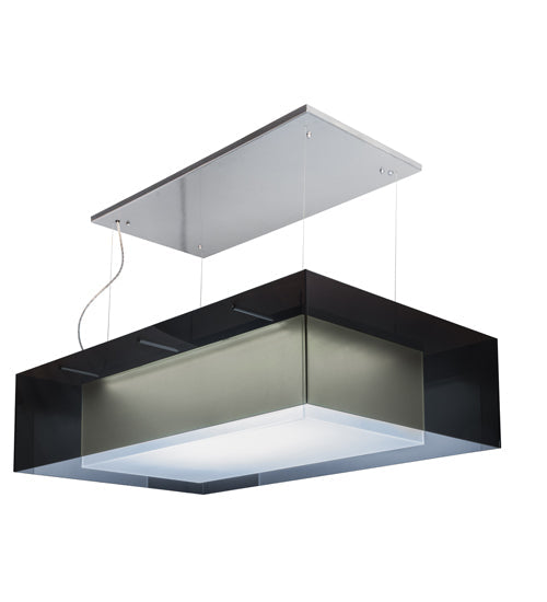 Meyda Lighting Quadrato 48" LED Extreme Chrome Island Shadow Box Pendant Light With Clear Black and White Shade Glass