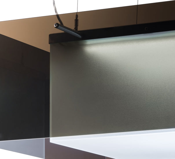 Meyda Lighting Quadrato 48" LED Extreme Chrome Island Shadow Box Pendant Light With Clear Black and White Shade Glass