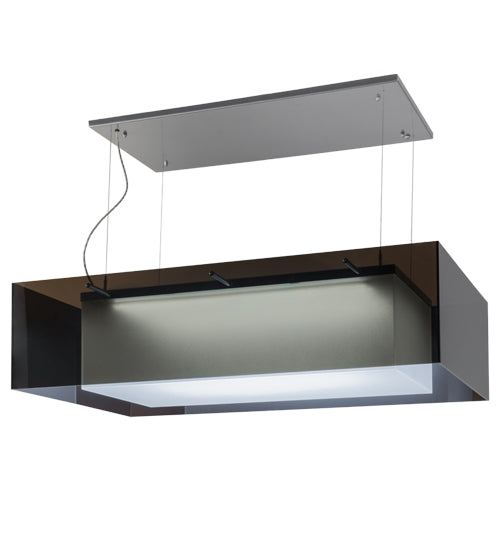 Meyda Lighting Quadrato 48" LED Extreme Chrome Island Shadow Box Pendant Light With Clear Black and White Shade Glass