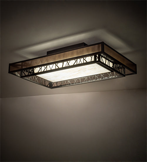 Meyda Lighting Quadrato 48" Oil Rubbed Bronze Rich Umador Semi-flush Mount Light With Brown & Beige Shade