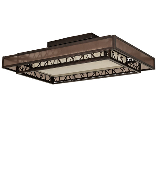 Meyda Lighting Quadrato 48" Oil Rubbed Bronze Rich Umador Semi-flush Mount Light With Brown & Beige Shade