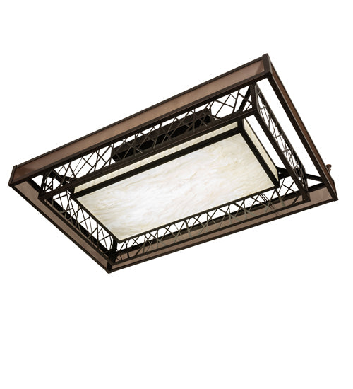 Meyda Lighting Quadrato 48" Oil Rubbed Bronze Rich Umador Semi-flush Mount Light With Brown & Beige Shade