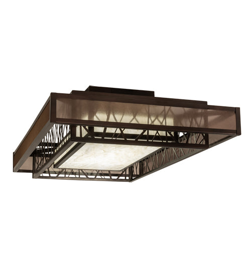 Meyda Lighting Quadrato 48" Oil Rubbed Bronze Rich Umador Semi-flush Mount Light With Brown & Beige Shade
