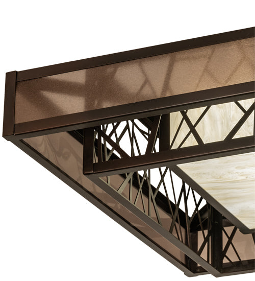 Meyda Lighting Quadrato 48" Oil Rubbed Bronze Rich Umador Semi-flush Mount Light With Brown & Beige Shade