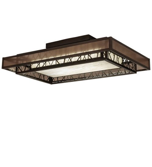 Meyda Lighting Quadrato 48" Oil Rubbed Bronze Rich Umador Semi-flush Mount Light With Brown & Beige Shade